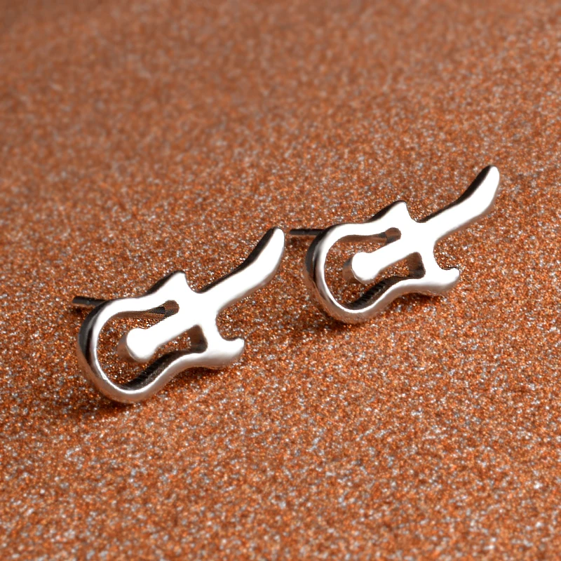 

Fashion Women Silver Jewelry Electric Guitar Cute Bass Ear Stud Earrings Small Accessories For Girl Lady's Best Gift