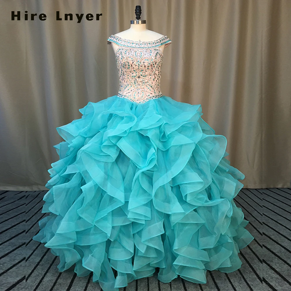 HIRE LNYER New Arrive Delicate Crystal Sky Blue Quinceanera Dresses Romantic Ruffles Vestido Sweetheart Party Dress Plus Size | Свадьбы и