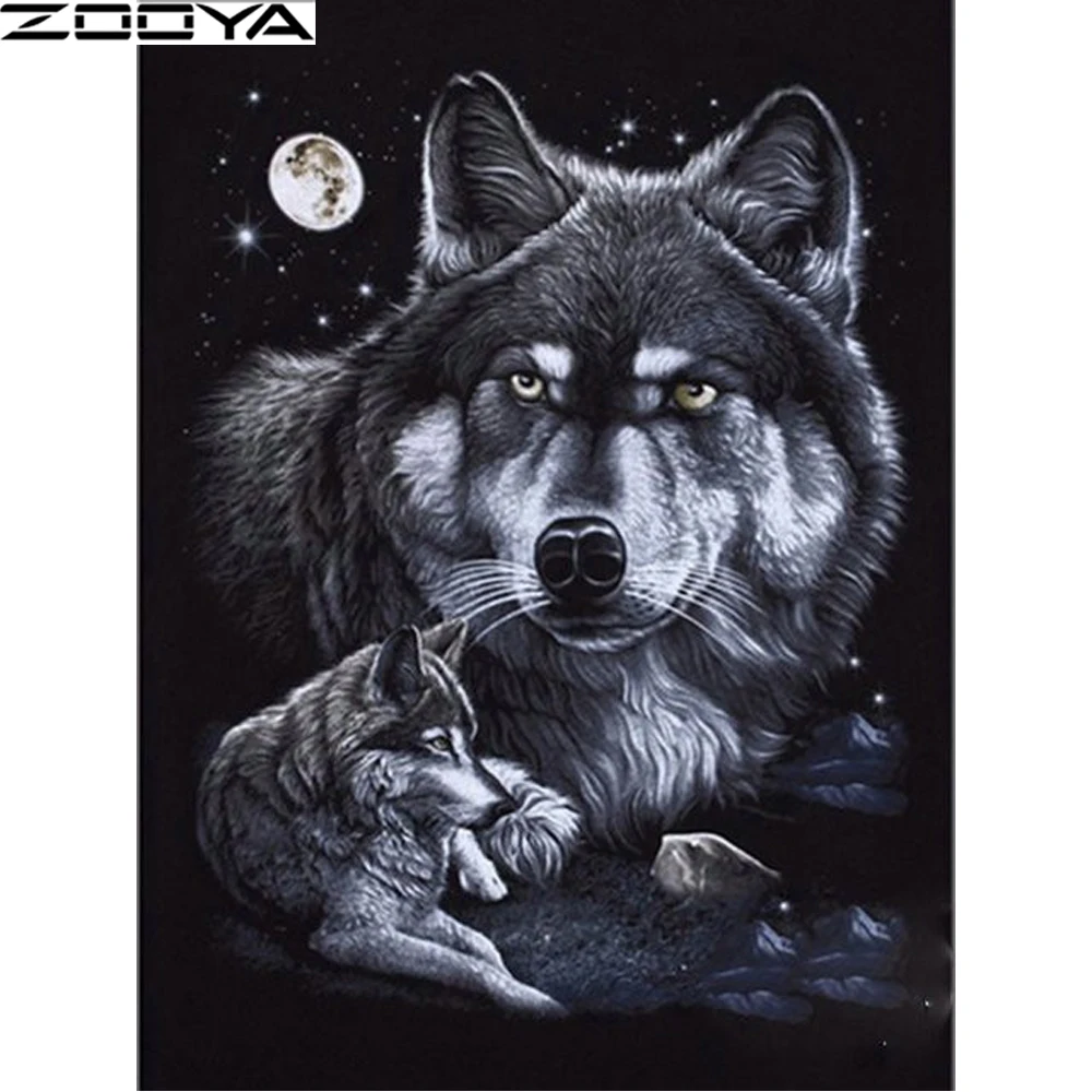 

5D Diamond Painting Cross-Stitch Kits Diamond Embroidery Wolf Mother And Child Picture Of Rhinestones Paintings By Numbers R1176