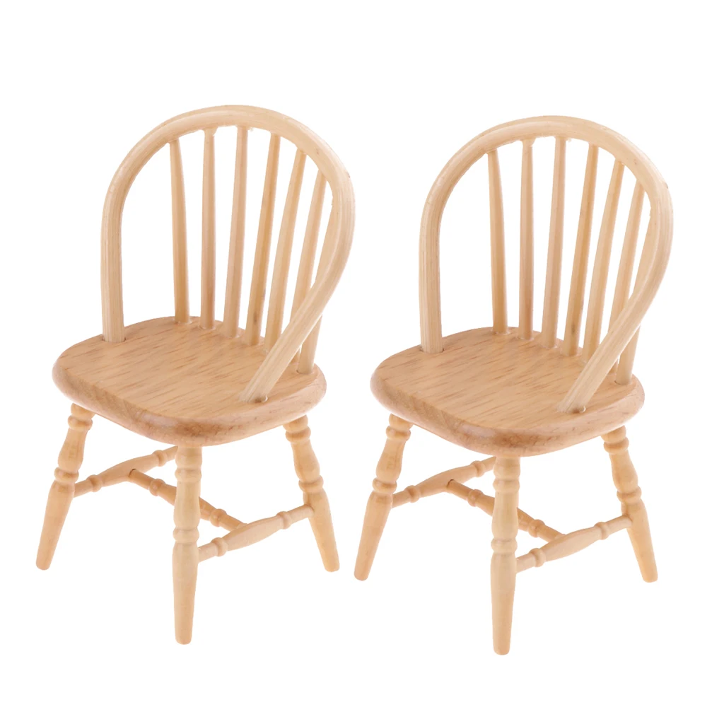 MagiDeal 2Pcs 12th Dollhouse Miniature Wooden Dining Chair with Slatted Back | Игрушки и хобби