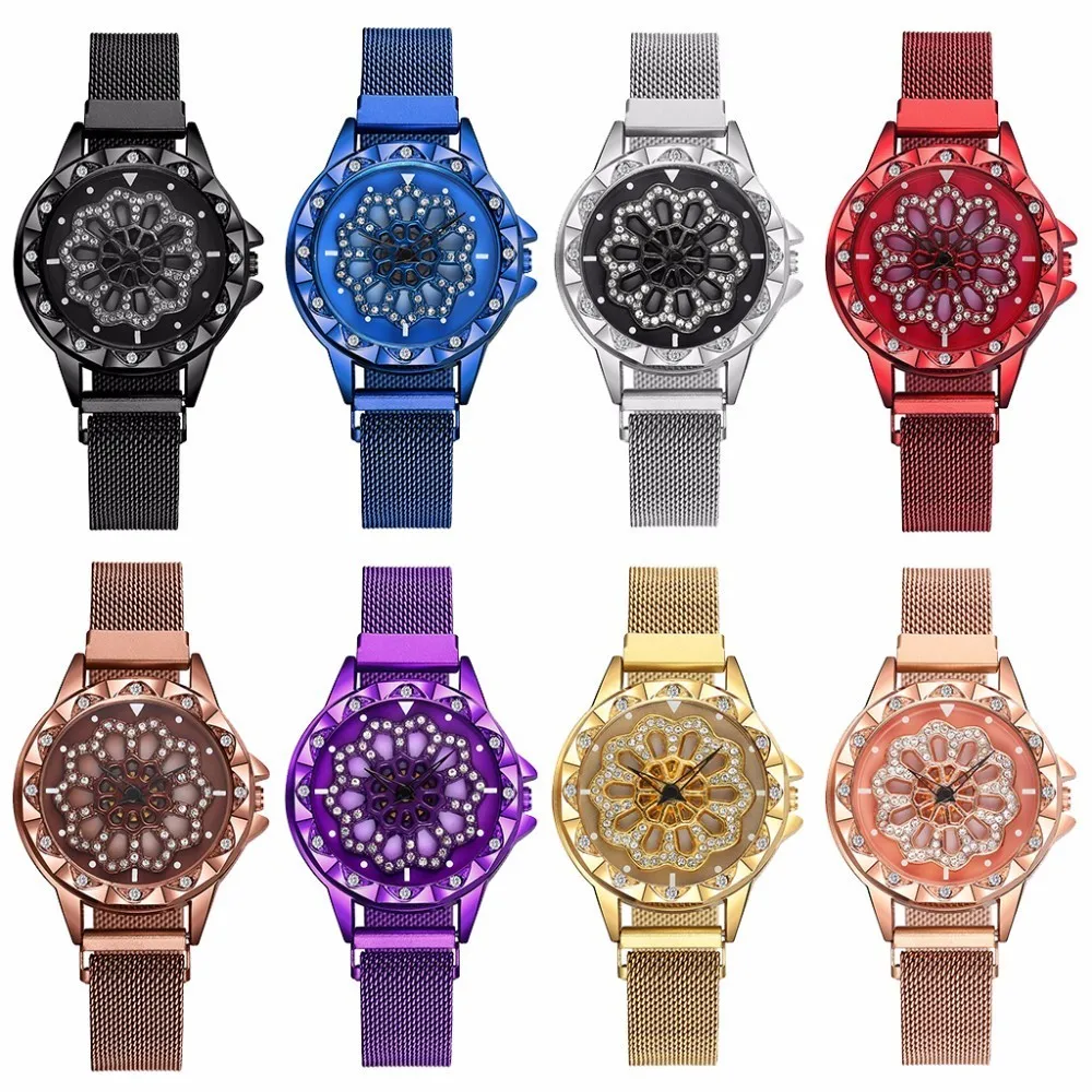 Часы женские кварцевые с магнитной застежкой вращающиеся на 360 градусов|Женские