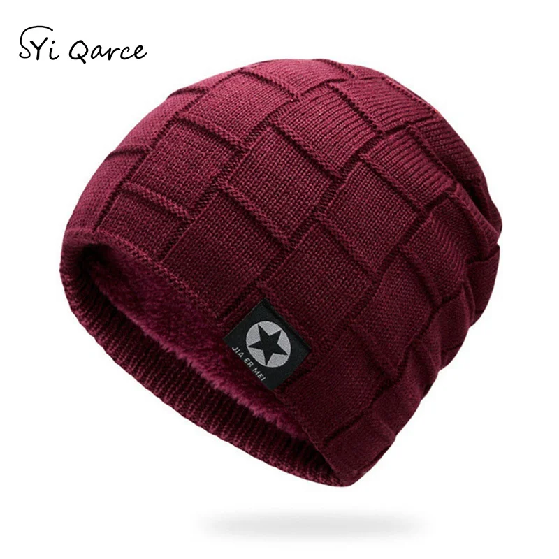 Wine Red SYi Qarce Мужская Зимняя вязанная шапка, супер теплая бархатная шапка раста, лучший рождественский подарок для женщин и мужчин, Шапка-бини, NM213-17 - Цвет: Wine Red