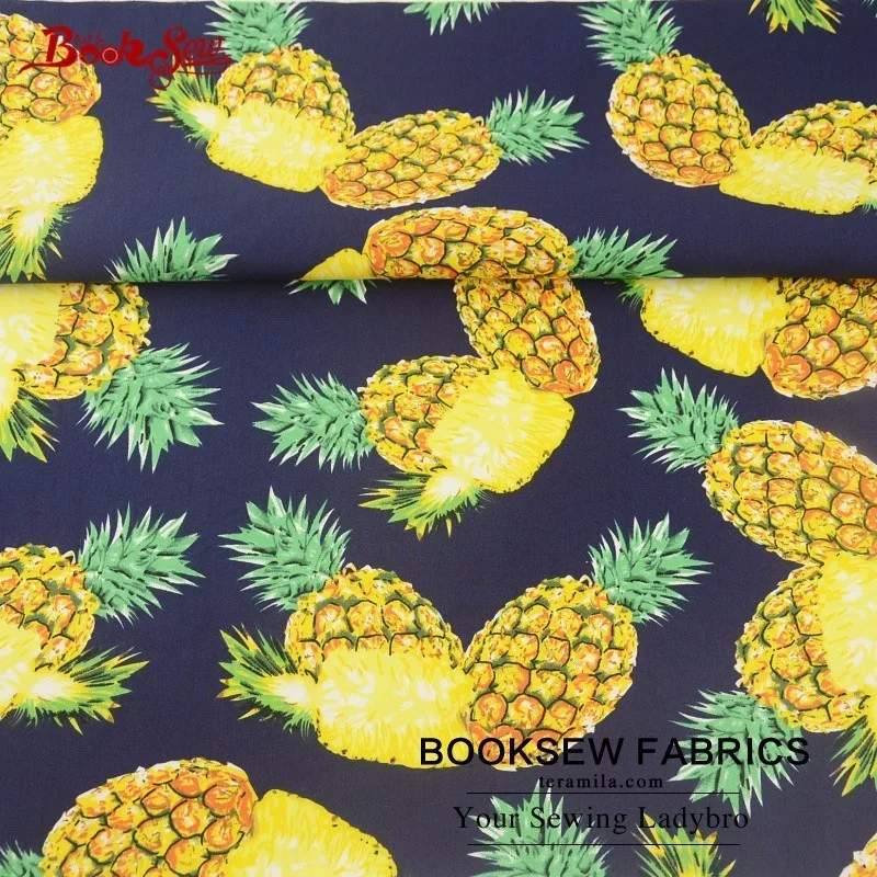 Booksew 100% Cotton Poplin Fabric Pineapple Pattern Tissue Tecido Dark Blue Sewing Home Textile For Dress Clothing Craft Shirt | Дом и сад