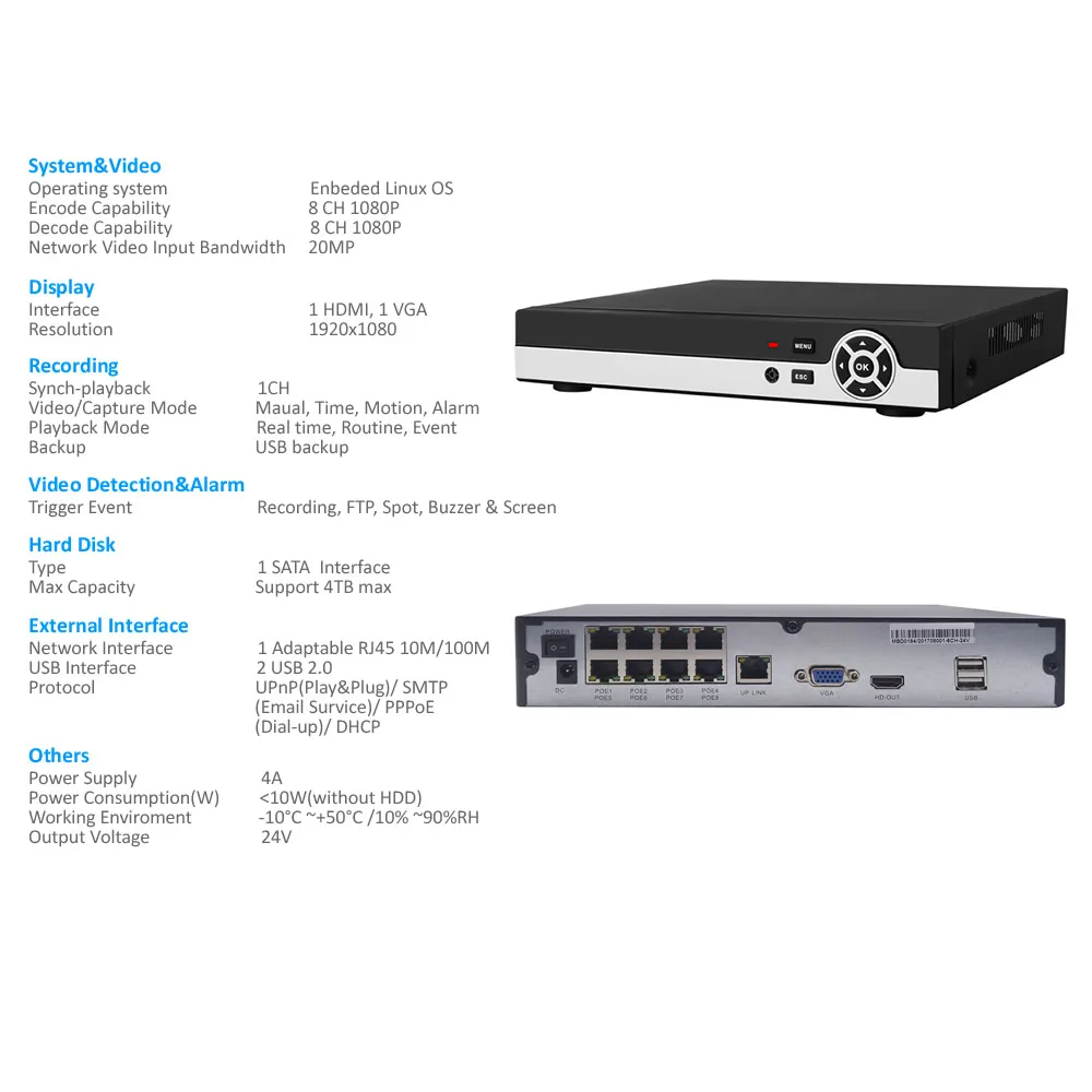 Система безопасности аудио записи 8CH 1080P POE NVR комплект ip камера с микрофоном для