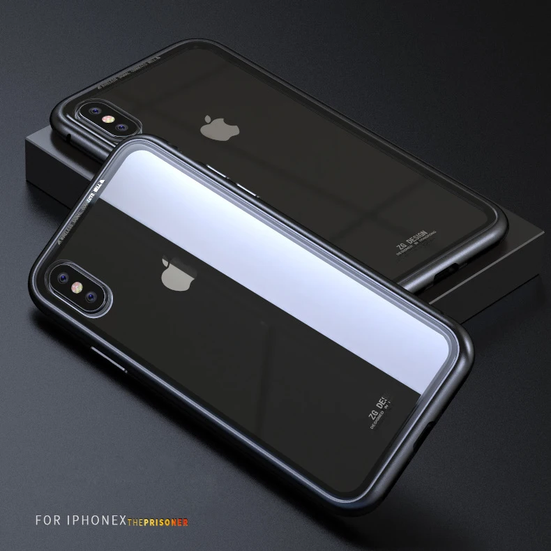3D Series Metal Bumper Magnet Adsorption Case For iPhone X XR XS Max Tempered Phone Cover 7 8 Plus 6 6s |