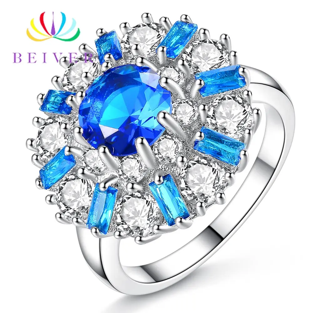 Beiver 2019 новые модные синие и прозрачные циркониевые круглые кольца для женщин