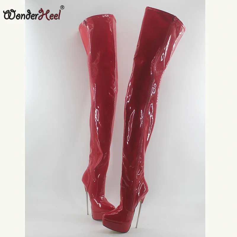 Wonderheel/Новые очень высокий каблук 18 см каблук-шпилька короткие ботинки пикантные Металлические каблуки сапоги лакированные модные ботинки на платформе