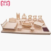 34pcsset 124 dollhouse mini furnitures childrens educational wooden doll furniture toy3d puzzle model kit christmas toy