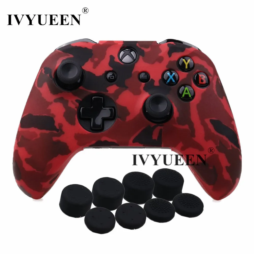 Red Camo IVYUEEN 9 в 1 Камуфляж силиконовый защитный чехол кожи для microsoft Xbox One X S контроллер с 8 Thumb Stick ручки рулевые мотоциклов шапки - Цвет: Red Camo