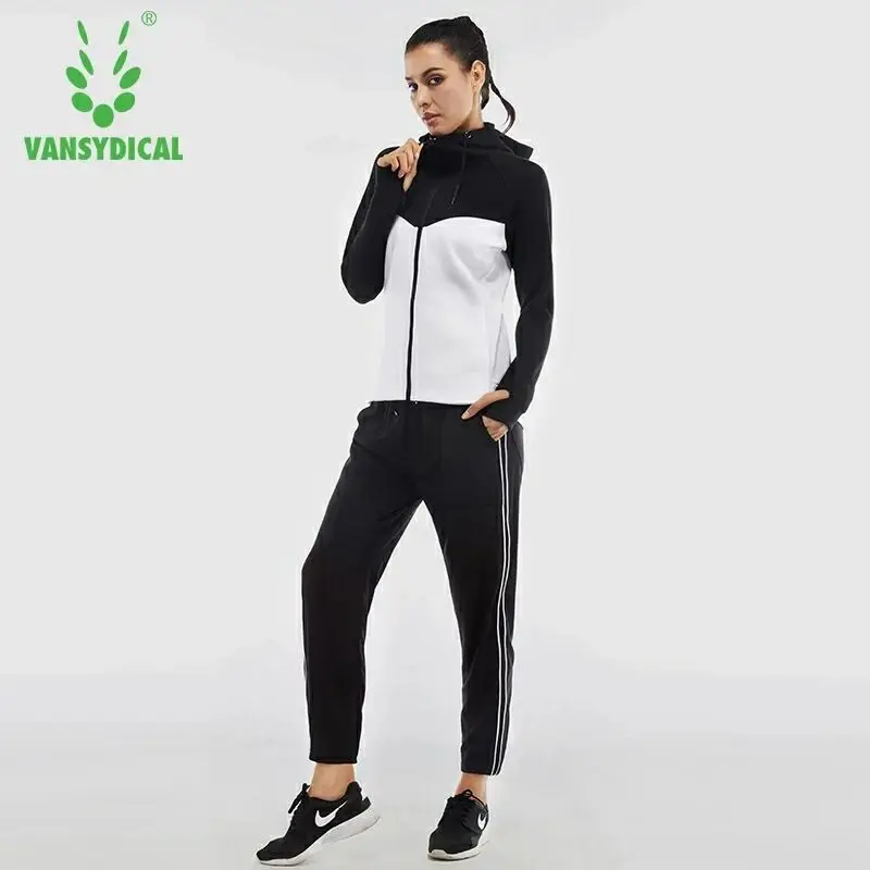 VANSYDICAL спортивные Йога комплект Для женщин Костюмы Бег куртка Брюки для девочек