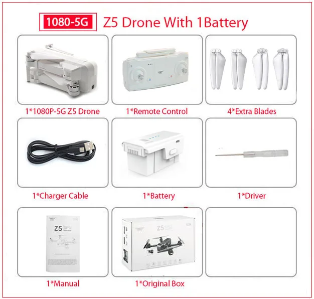 1080P 5G 1B Box SJRC Z5 RC Дрон Профессиональный gps RTF 5G WiFi FPV 1080P камера с gps режим следования за мной RC Квадрокоптер vs XS809 B5W JJPRO X5 F11 - Цвет: 1080P 5G 1B Box