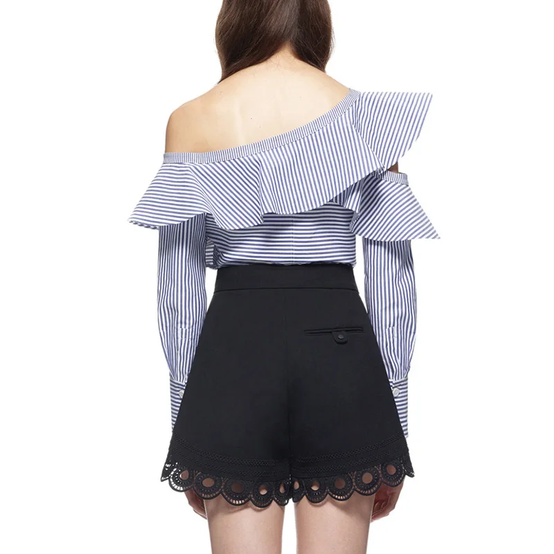 Женский комплект из двух предметов модельная дизайнерская Блузка на одно плечо с