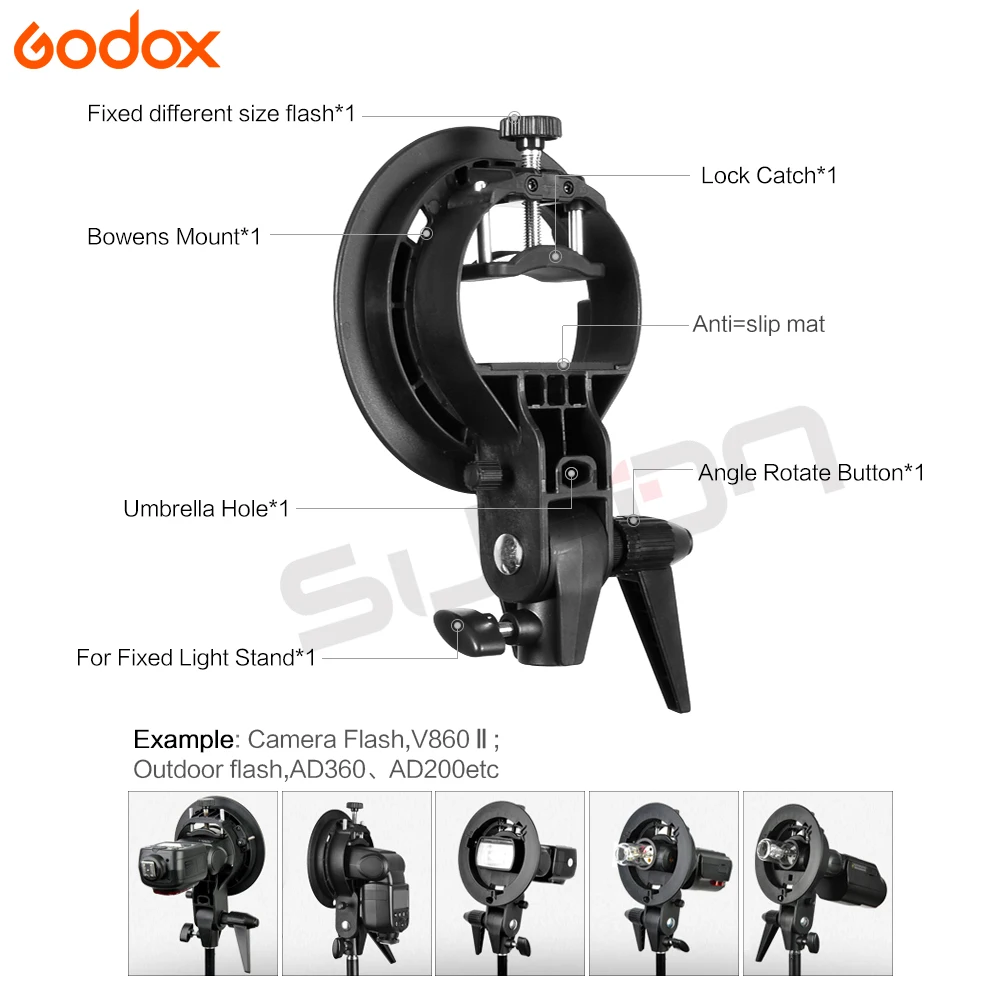 Прочный пластиковый кронштейн Godox S Type Bowens держатель для вспышки Speedlite аксессуары