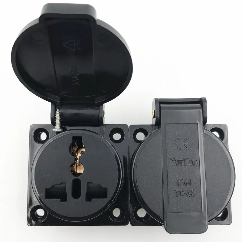 Черная многофункциональная Промышленная защитная розетка 10A 250V IP44 CE