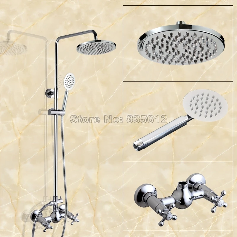 

NEW Chrome Finish Bathroom Rainfall Shower Faucet Set Wall Mounted Dual Cross Handles Mixer Tap with Hand Held Shower Wcy307