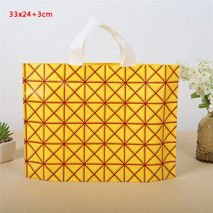 yellow lattice Толстые большие пластиковые хозяйственные сумки толстые бутик Подарочная одежда упаковка пластиковая подарочная сумка с ручкой 10 шт несколько узоров - Цвет: yellow lattice