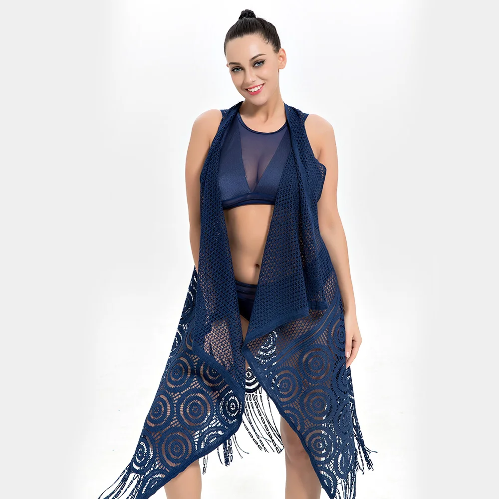 2018 Сексуальная Пляжная туника с кисточками накидка платье для женщин пляжное