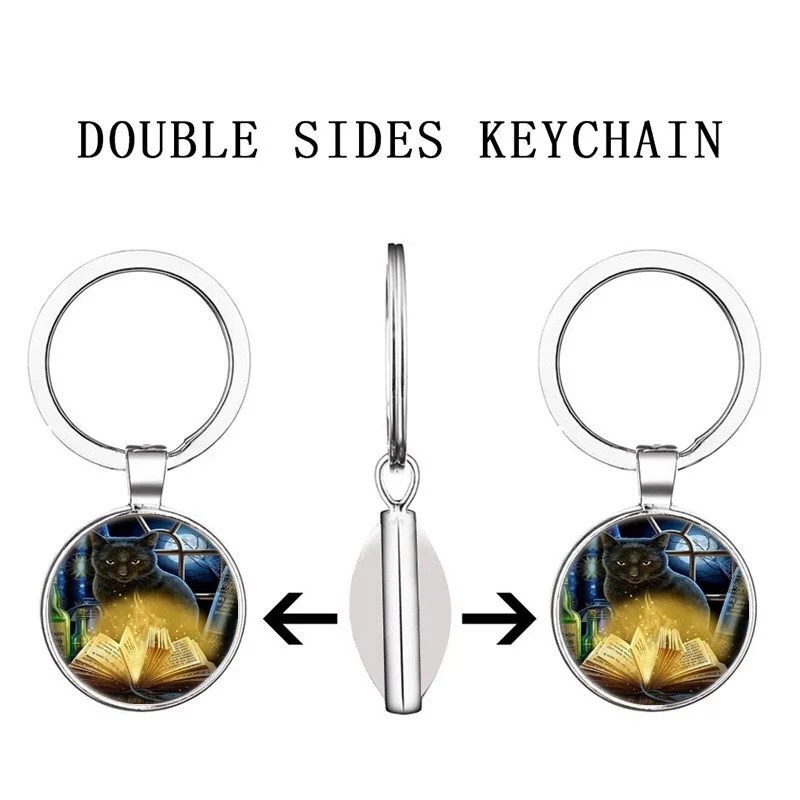 Брелок Черный кот с книгой двойные стороны фото Тибет серебряный кулон