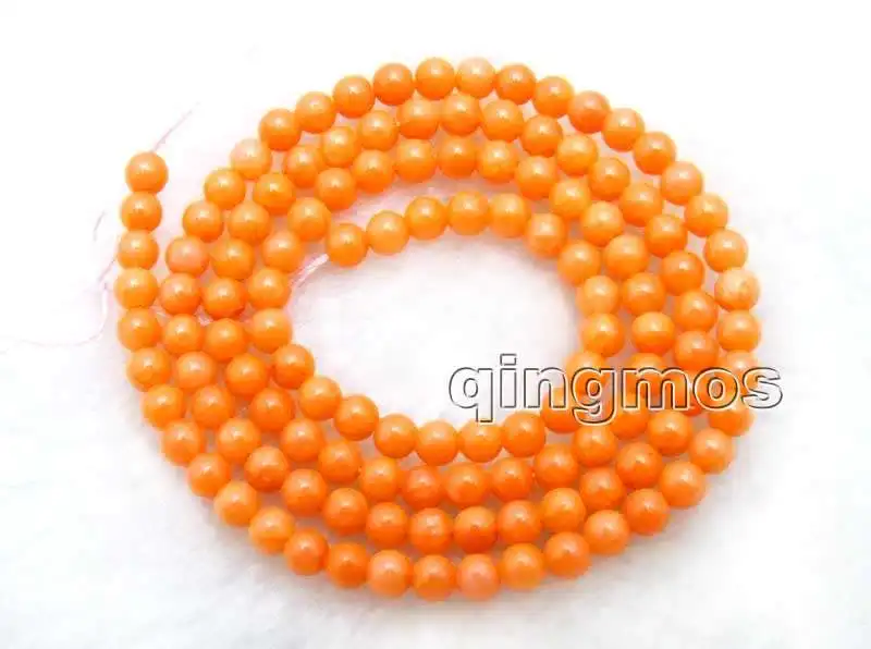 

SALE 3-4mm Orange round Natural coral Loose Beads strand 15"-los657 wholesale/retail Free shipping