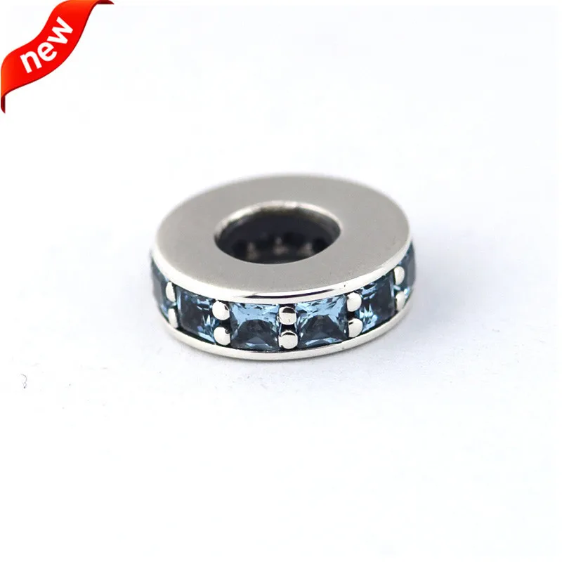Подходит для Pandora Braclets Eternity Charms с небесно-голубым кристаллом 100% серебряные бусины