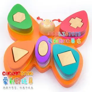 

Candice guo! educational wooden toy colorful butterfly building blocks pillar block shapes cognition baby toy birthday gift 1pc