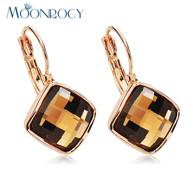 Women's Gift: Square Crystal Earrings in Rose Gold with Brown, Blue, Green, Purple, and Red Geometry by MOONROCY image 2