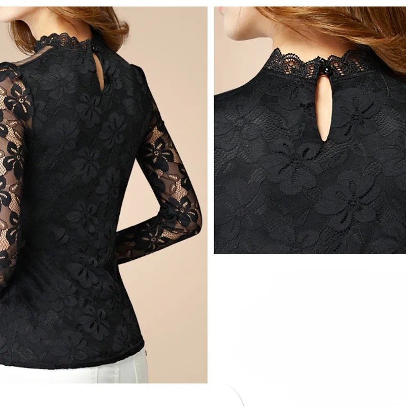 Черные и белые женские модные кружевные рубашки большого размера осенняя