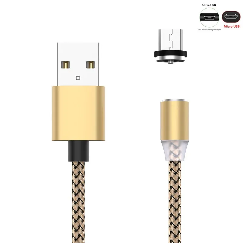 Gold with Micro USB Магнитный USB кабель 1 м провод для быстрой зарядки для iPhone кабель для samsung S8 S9 S10 5G Plus Redmi Note 4 5 6 7 Pro телефонный провод - Цвет: Gold with Micro USB