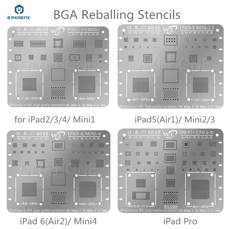 WL многоцелевой Японский стальной трафарет BGA Шаблоны для IPad 2 3 4 5 6 Air 1 Mini Pro ремонт