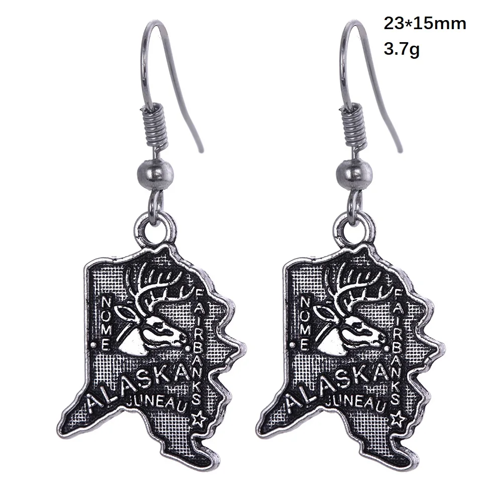 Рыболовные крючки серьги Аляска и подвески контур State Charms антикварные карта