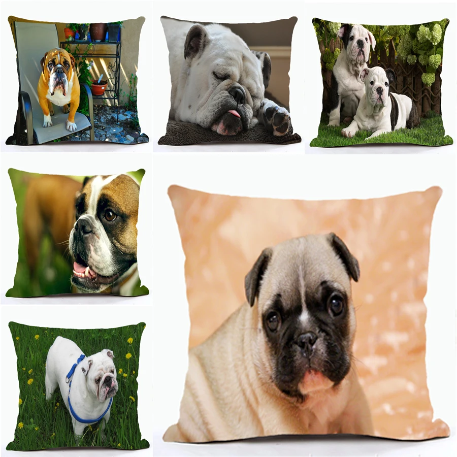 

French Bulldog Print Cushion Cover Square Pillow Cases For Car Chair Seat Throw Pillow Covers Cojines Decorativos Para Sofa