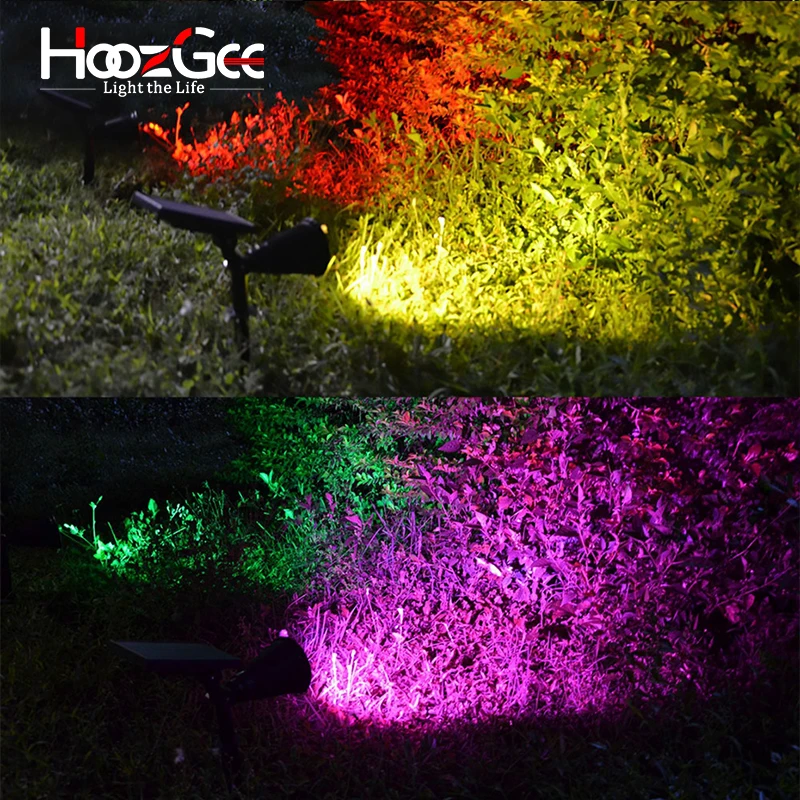 HoozGee 7 Светодиодный точечный светильник, лампа для газона, наружная садовая солнечная панель, регулируемый настенный прожектор, светильник 7 цветов в 1, ландшафтный светильник ing