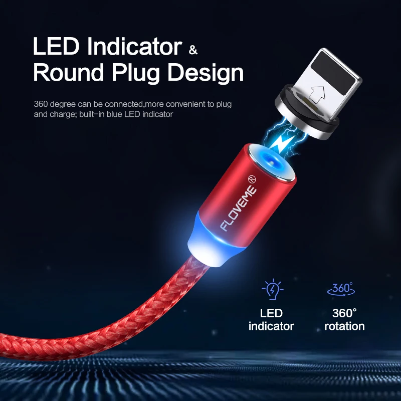 Магнитный Micro USB Type C кабель FLOVEME для iPad iPhone 11 7 8 Samsung Xiaomi 1m 2.4A Плетеный светодиодный