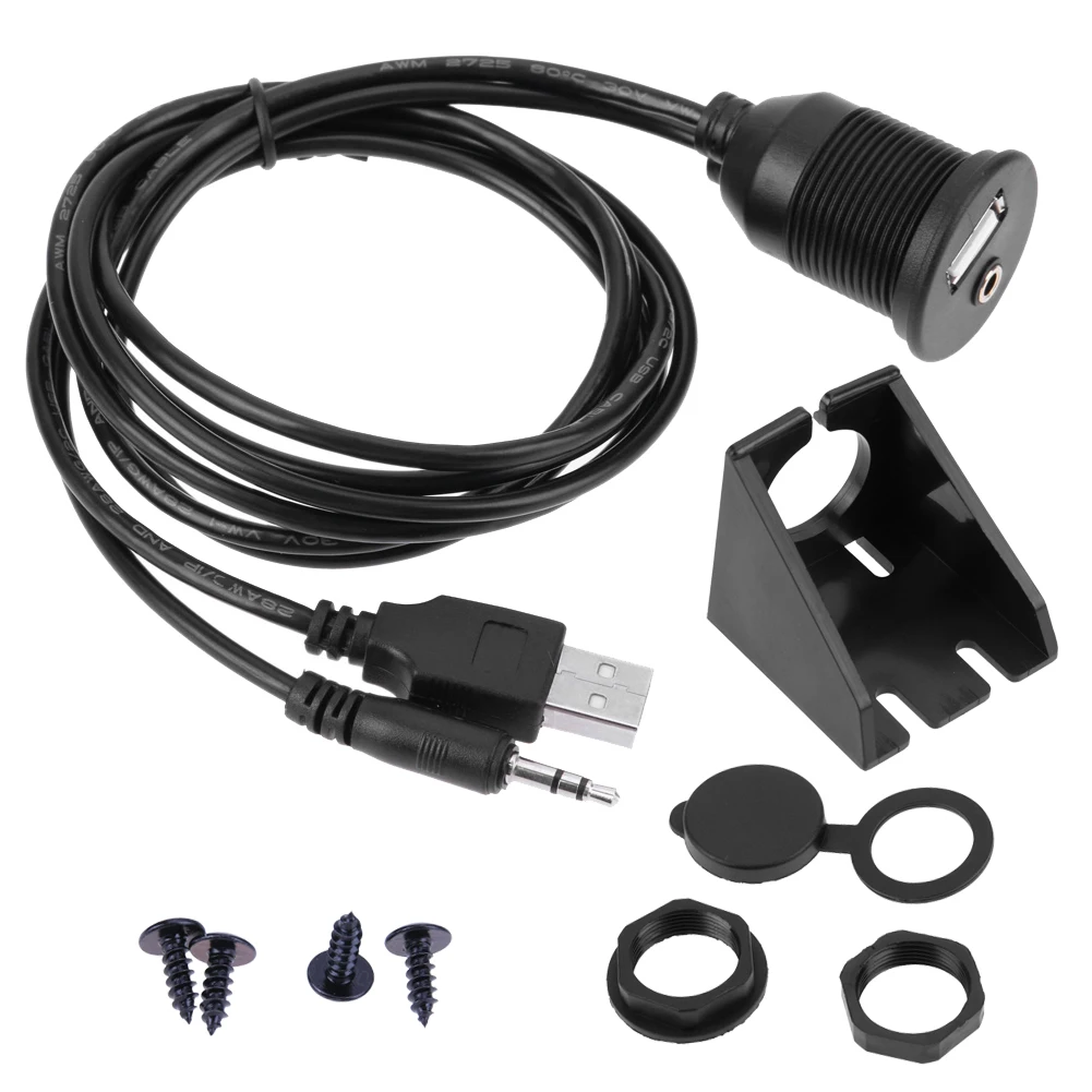 

VODOOL 1M Extension Cable Car Dashboard Motor USB 2.0 3.5mm M/F AUX Lead Extension Cable black Car Styling Dashboard Accessorie