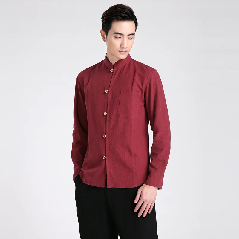 Летняя Новинка красное китайское традиционное мужское льняное пальто с