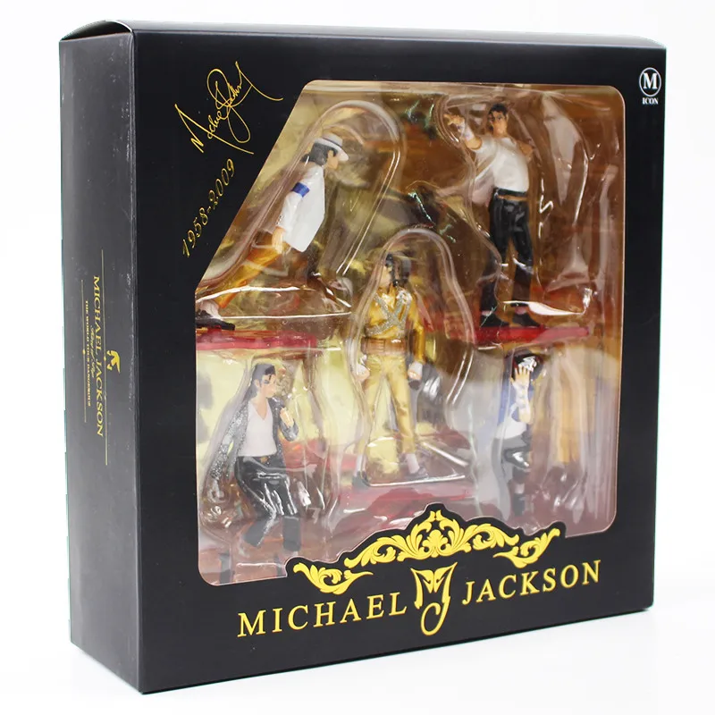 With Color Box 5 шт./партия MJ фигурка танцы MJ ПВХ Куклы костюм Майкла Джексона на Хэллоуин Moonwalk King of Pose Pace модель игрушка для коллекции - Цвет: With Color Box
