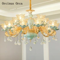 european luxury flower carving ceramic chandelier living room dining room bedroom french creative color led crystal chandelier
