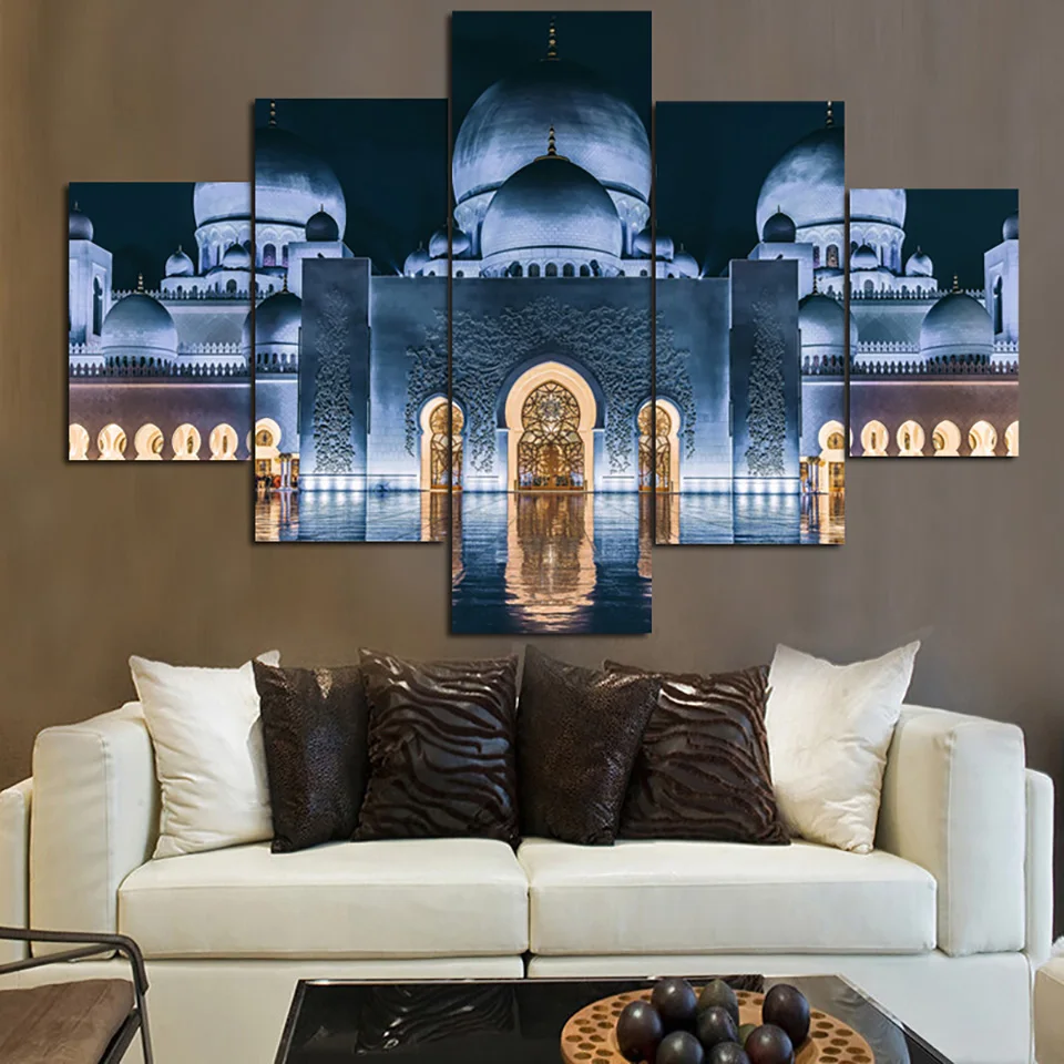 

Canvas Living Room HD Printed Pictures Home Decor 5 Panel Islam Mosque Landscape Painting Wall Art Modular Poster Frame Modern