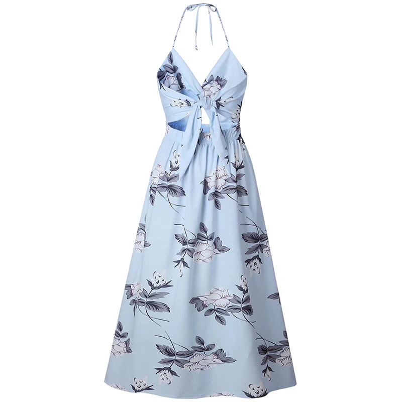 Women Dress Summer Sexy Boho Maxi Long Beach Dresses Sundress Print Floral Halter Vestido V Neck Evening Party Женская одежда