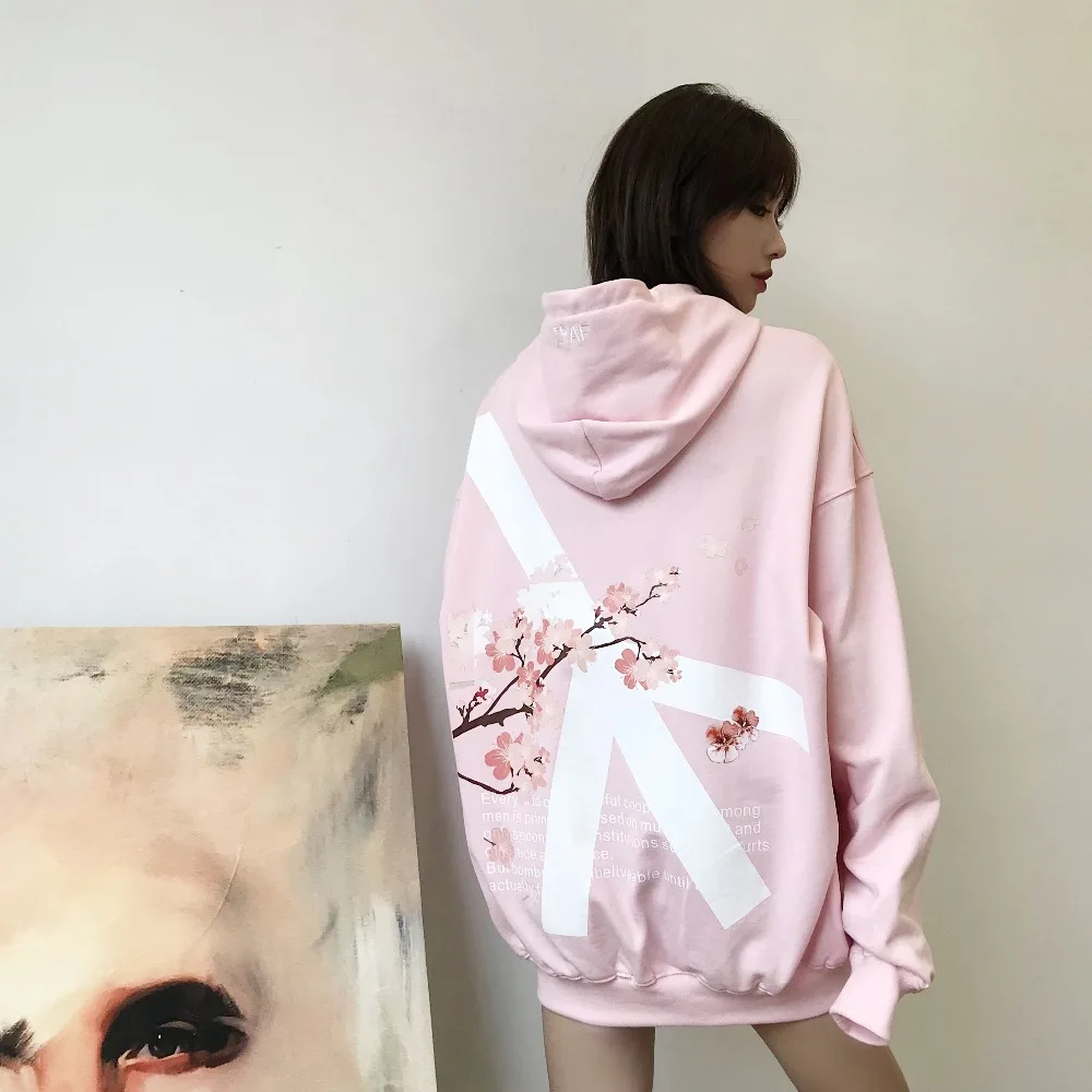 2019 couples hoodies flower anti-war pullovers sakura men and women long-sleeved baggy hip-hop | Женская одежда