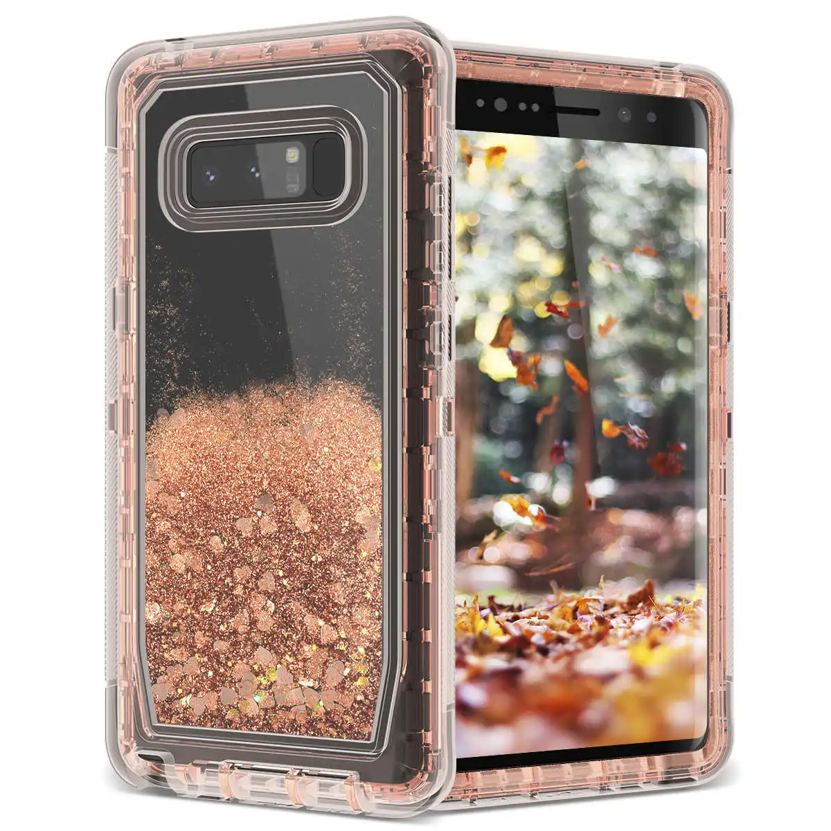 Rose gold Роскошные 3 in1 сыпучий песок Украшение Чехол для Samsung Galaxy S8 S10 S9 Plus Note 8 9 S7 Edge чехол из термопластичного полиуретана для Жесткий динамический с блестками и жидкостью - Цвет: Rose gold