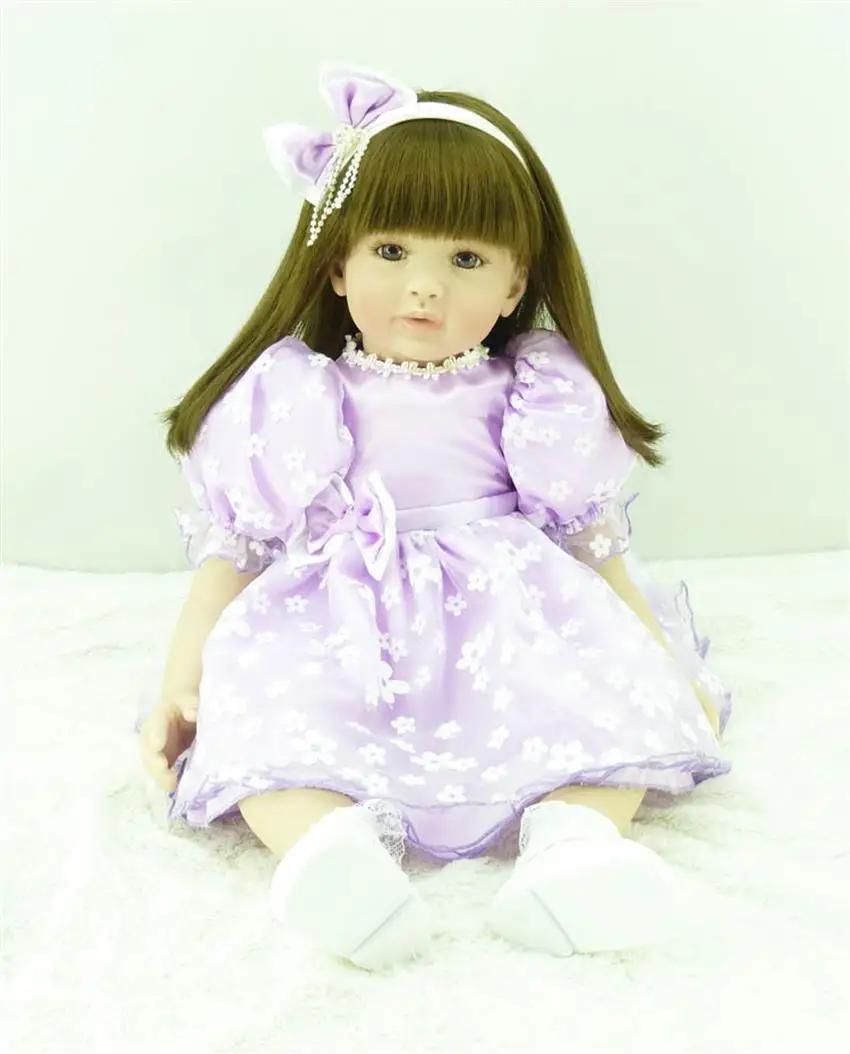 24 &quot60 см reborn babies silicone bebe alive коричневые волосы с круглым лицом Креативные Куклы