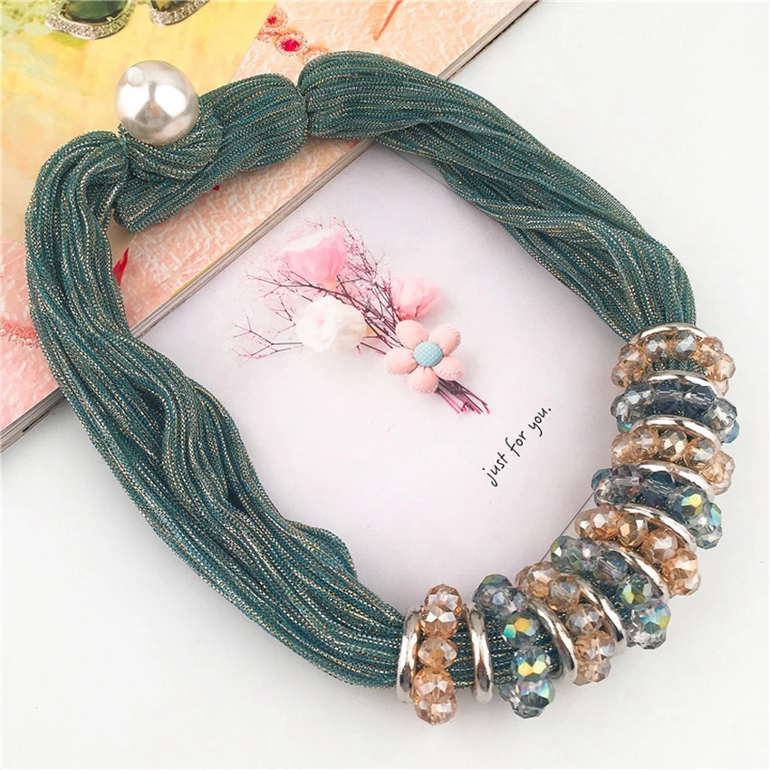DiLiCa Women Fashion Statement Necklace Handmade Simulated Pearl Crystal Charms Chokers Necklaces Boho Choker Ribbon | Украшения и