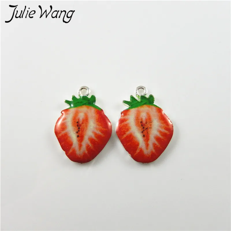 Julie Wang 10pcs Green Apple Kiwi Orange Strawberry Cute Fruit Shape Enamel Alloy Little Charms Women Jewelry Findings Hot Sale - Окраска металла: 5