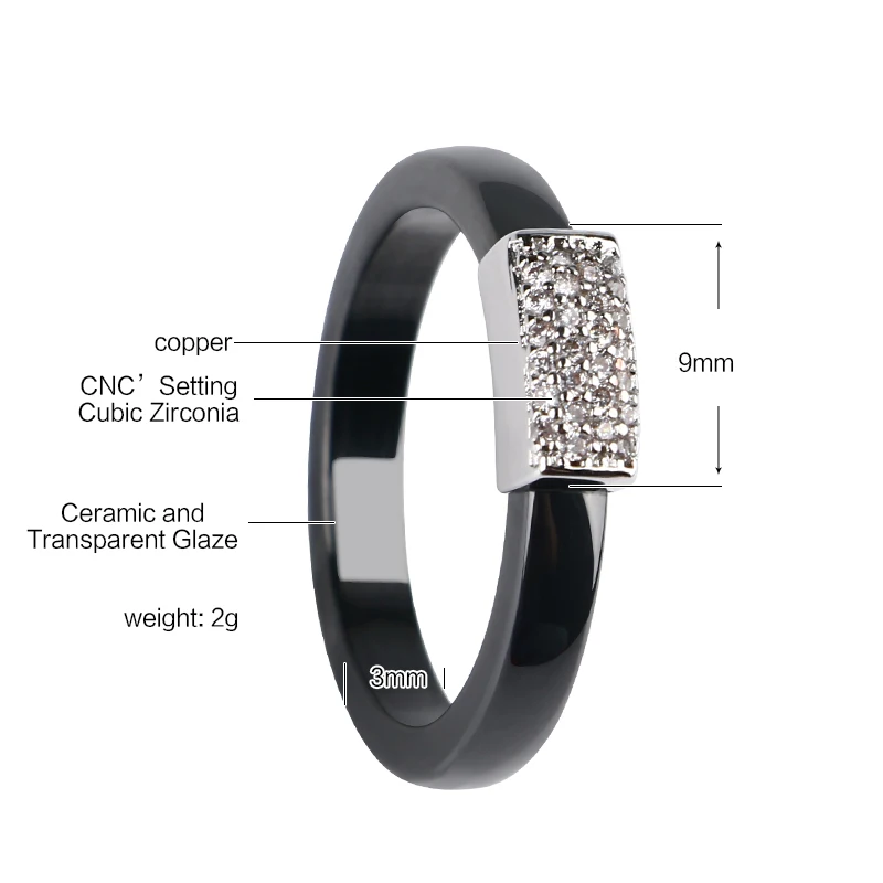 Прямоугольное керамическое кольцо AAA Zircon для женщин вечерние керамические