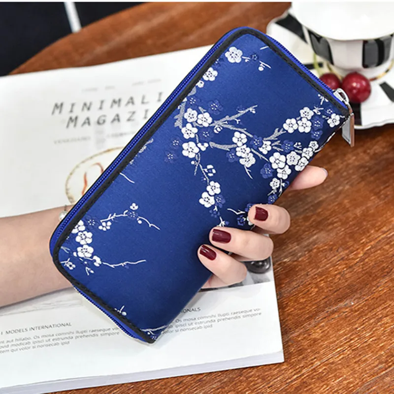 Женщина кошелек для карт монеты Винтаж Шелковый цветок с принтом Для женщин