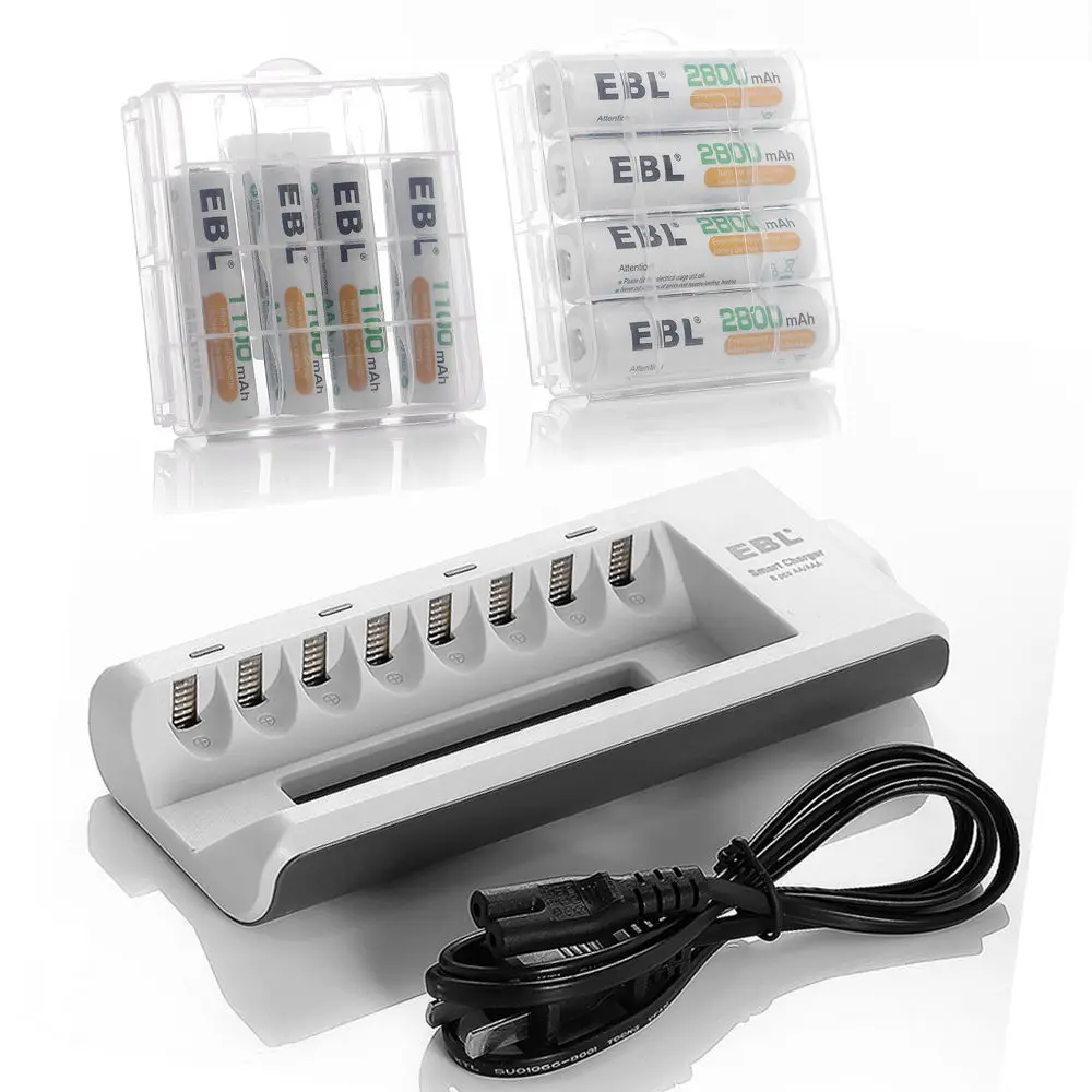 EBL 4 шт 2800mAh аккумуляторная батарея + 1100mAh NiMH батареи 8 Bay AA/AAA зарядные устройства