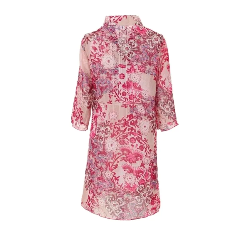 Женская шифоновая блузка с полурукавами и цветочной вышивкой размеры до 5XL|women