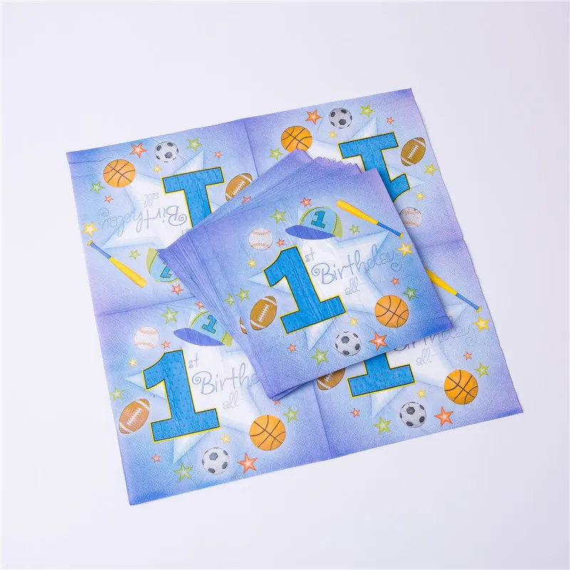 Napkin 10 pcs 1-я Спортивная Тема дети с днем рождения украшения для мальчика Одноразовый бумажный стаканчик, тарелка салфетки скатерть для душа - Цвет: Napkin 10 pcs