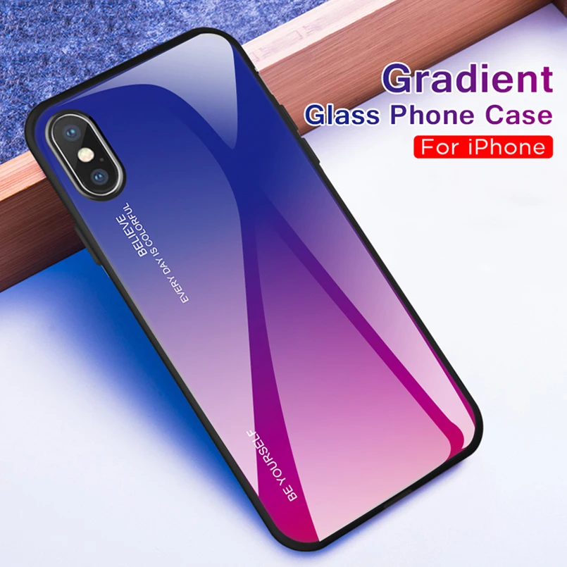 Tempered Glass Case For iPhone X XR XS Max Luxury Back Covers Gradient Colorful 6 6S 7 8 Plus Funda Coque Capas |